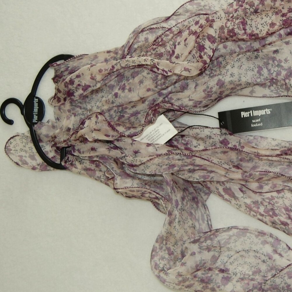 NWT Pier 1 Plum Chiffon Ruffle Floral Scarf